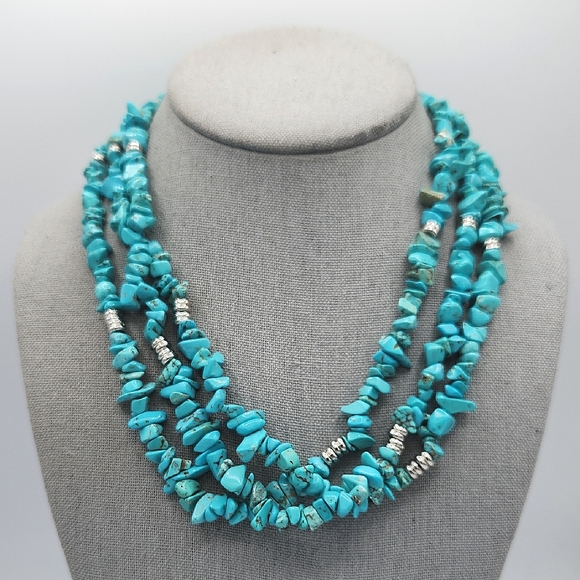 5 for $25! Turquoise Color Silver Tone Beaded Necklace - Picture 1 of 5